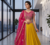 Elegant Pink Embroidered Blouse & Dupatta with Mustard Lehenga 