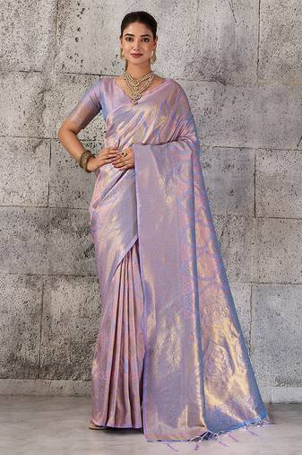 lavender lilac banarasi silk blend saree for women - festive & wedding wear