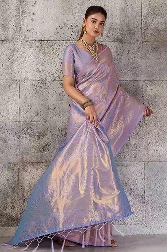lavender lilac banarasi silk blend saree for women - festive & wedding wear