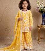 yellow heavy fox georgette salwar suit set with embroidery chain work with diamond hand work - designer party wear