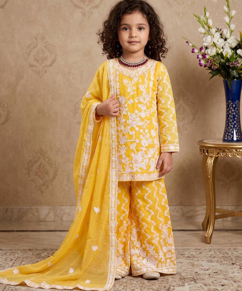 yellow heavy fox georgette salwar suit set with embroidery chain work with diamond hand work - designer party wear