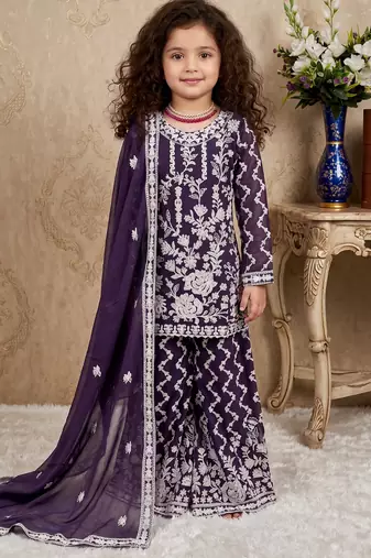 purple heavy fox georgette salwar suit set with embroidery chain work with diamond hand work - designer party wear