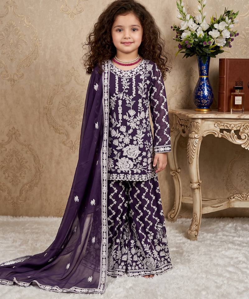 purple heavy fox georgette salwar suit set with embroidery chain work with diamond hand work - designer party wear