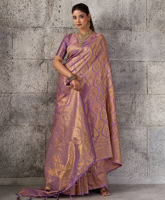 mauve purple banarasi silk blend saree for women - festive & wedding wear 4
