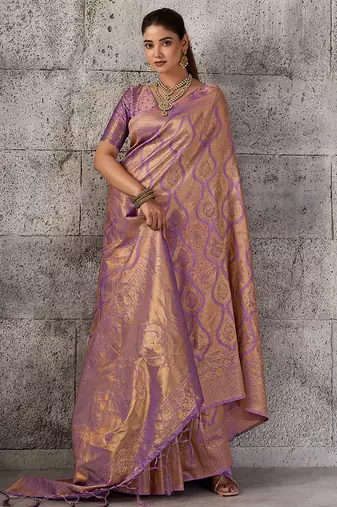 mauve purple banarasi silk blend saree for women - festive & wedding wear