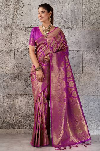 rani pink banarasi silk blend saree for women - festive & wedding wear