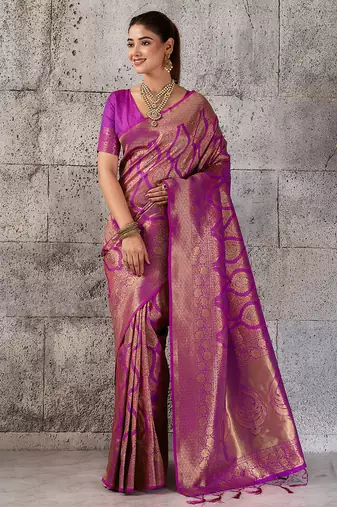 rani pink banarasi silk blend saree for women - festive & wedding wear