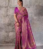 rani pink banarasi silk blend saree for women - festive & wedding wear