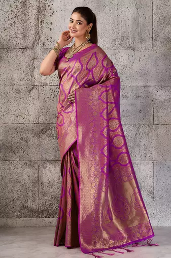 rani pink banarasi silk blend saree for women - festive & wedding wear