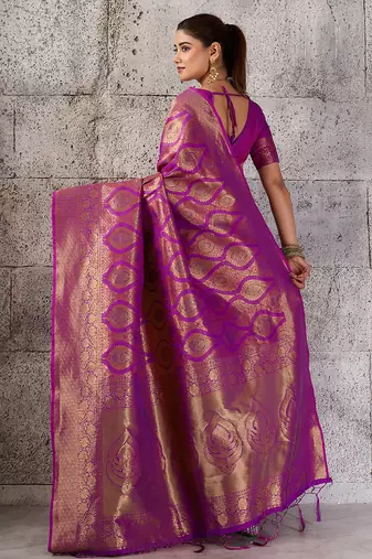 rani pink banarasi silk blend saree for women - festive & wedding wear