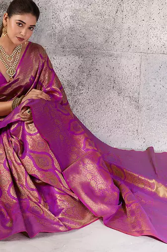 rani pink banarasi silk blend saree for women - festive & wedding wear