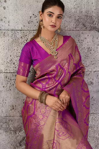 rani pink banarasi silk blend saree for women - festive & wedding wear
