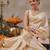 Beige plain silk blend ethnic saree with blouse piece