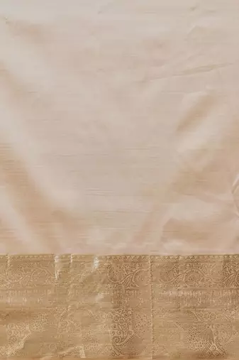Beige plain silk blend ethnic saree with blouse piece