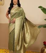 Olive woven art silk traditional saree with blouse piece