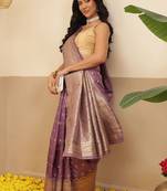 Lavender woven art silk traditional saree with blouse piece