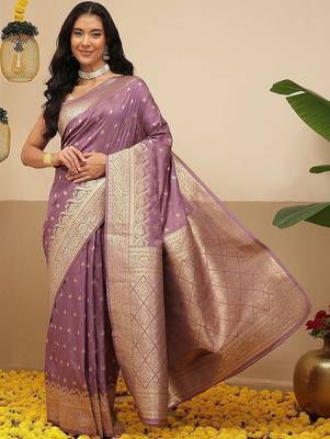 Lavender woven art silk traditional saree with blouse piece 2