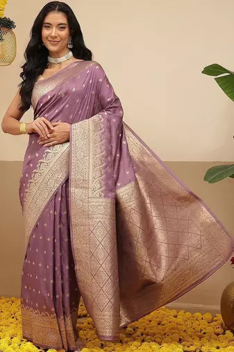 Lavender woven art silk traditional saree with blouse piece