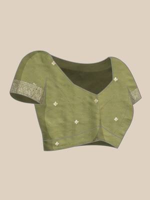 Olive woven art silk traditional saree with blouse piece 4