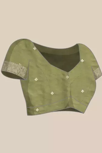 Olive woven art silk traditional saree with blouse piece