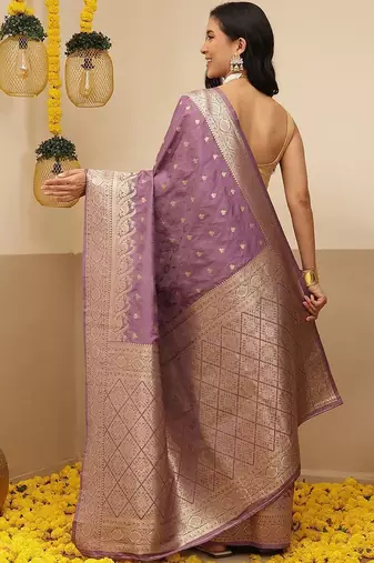 Lavender woven art silk traditional saree with blouse piece