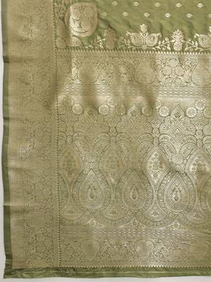 Olive woven art silk traditional saree with blouse piece 5