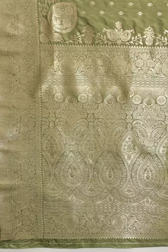 Olive woven art silk traditional saree with blouse piece