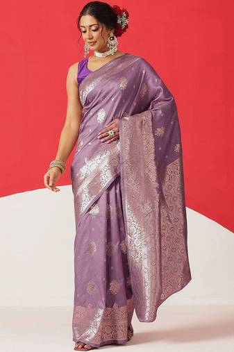 Purple woven art silk traditional saree with blouse piece