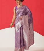 Purple woven art silk traditional saree with blouse piece