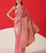 Pink woven art silk traditional saree with blouse piece