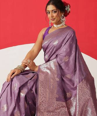Purple woven art silk traditional saree with blouse piece 2