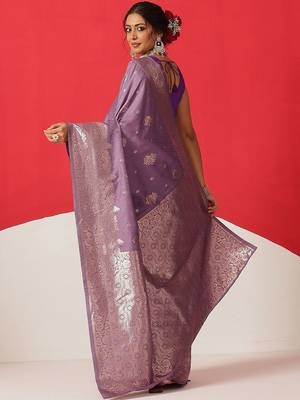 Purple woven art silk traditional saree with blouse piece 3