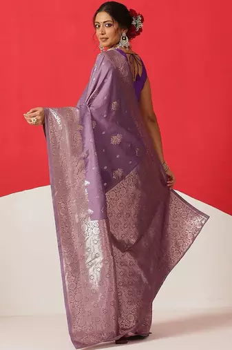 Purple woven art silk traditional saree with blouse piece