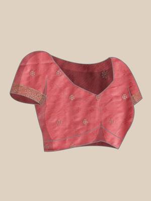 Pink woven art silk traditional saree with blouse piece 4