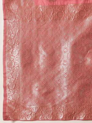 Pink woven art silk traditional saree with blouse piece 5