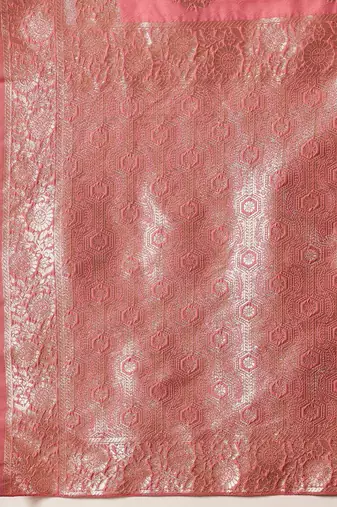 Pink woven art silk traditional saree with blouse piece