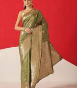 Olive woven art silk traditional saree with blouse piece