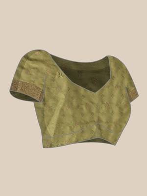 Olive woven art silk traditional saree with blouse piece 4