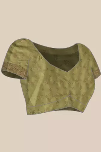 Olive woven art silk traditional saree with blouse piece