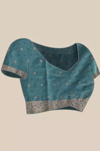 Teal woven art silk traditional saree with blouse piece