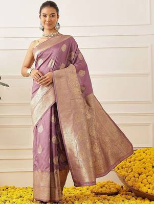 Lavender woven art silk traditional saree with blouse piece 1