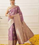 Lavender woven art silk traditional saree with blouse piece