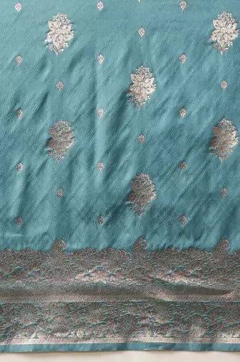 Teal woven art silk traditional saree with blouse piece