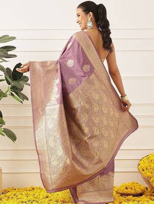 Lavender woven art silk traditional saree with blouse piece 2