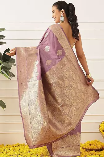 Lavender woven art silk traditional saree with blouse piece