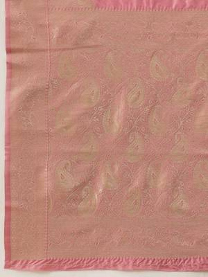 Pink woven art silk traditional saree with blouse piece 5