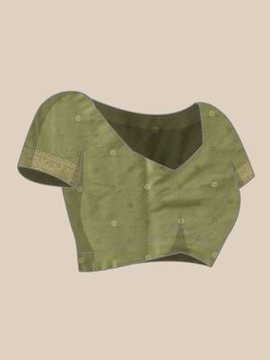 Olive woven art silk traditional saree with blouse piece 4