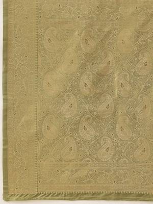 Olive woven art silk traditional saree with blouse piece 5