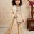 cream cosmos gold jari silk with thread with real mirror - designer party wear