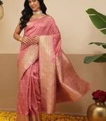 Pink woven art silk traditional saree with blouse piece